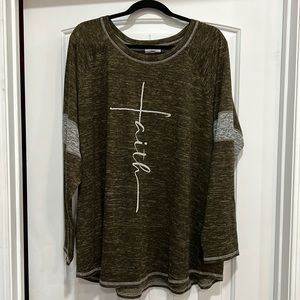 Green Heathered Long Sleeve T-Shirt “Faith”